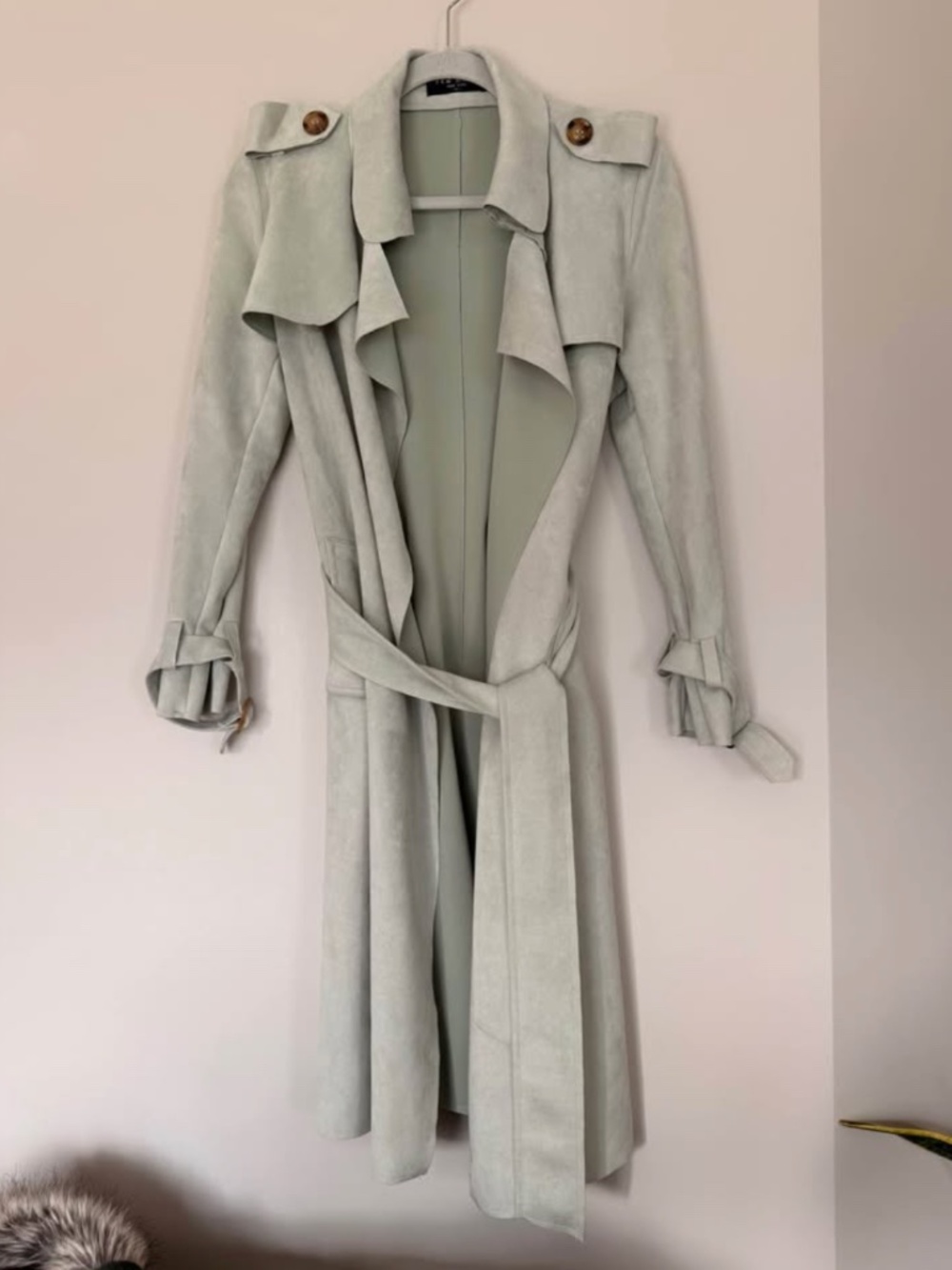 Mint green suede spring coat